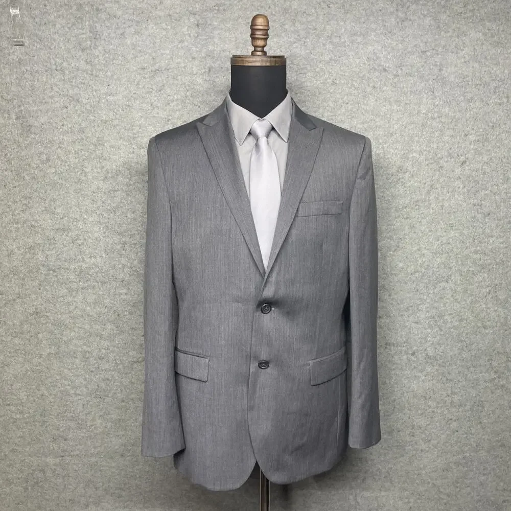 Egara Slim Fit Sport Coat Blazer Gray 40R 100% Wool Two Button Mens Jacket